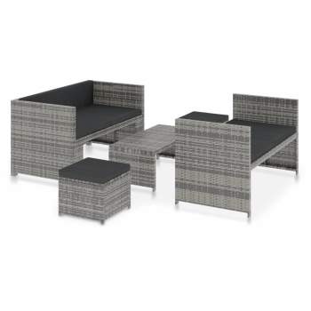  5-tlg. Garten-Lounge-Set mit Auflagen Poly Rattan Grau