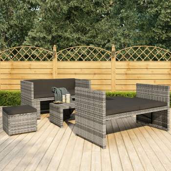  5-tlg. Garten-Lounge-Set mit Auflagen Poly Rattan Grau