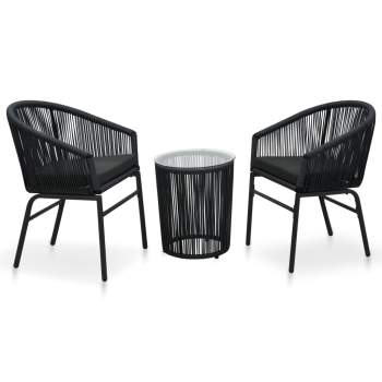  3-tlg. Bistro-Set mit Kissen PE-Rattan Schwarz  