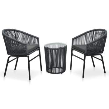  3-tlg. Bistro-Set mit Kissen PE-Rattan Grau