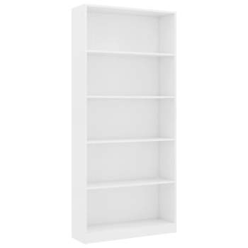  Bücherregal 5 Fächer Weiß 80x24x175 cm Holzwerkstoff