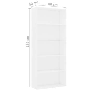  Bücherregal 5 Fächer Weiß 80x30x189 cm Holzwerkstoff