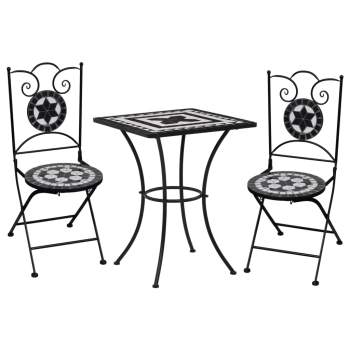  3-tlg. Bistro-Set Mosaik Keramik Schwarz und Weiß