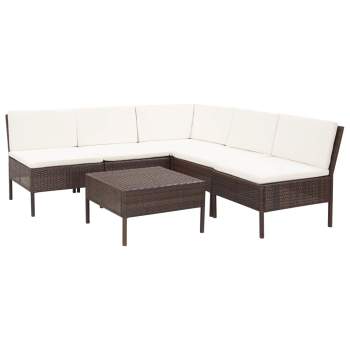  6-tlg. Garten-Lounge-Set mit Auflagen Poly Rattan Braun