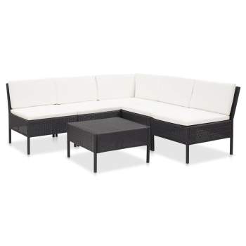  6-tlg. Garten-Lounge-Set mit Auflagen Poly Rattan Schwarz