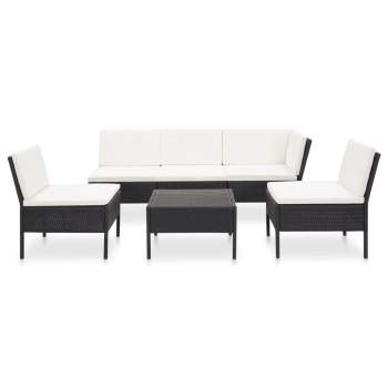 Preview:  6-tlg. Garten-Lounge-Set mit Auflagen Poly Rattan Schwarz