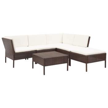  6-tlg. Garten-Lounge-Set mit Auflagen Poly Rattan Braun