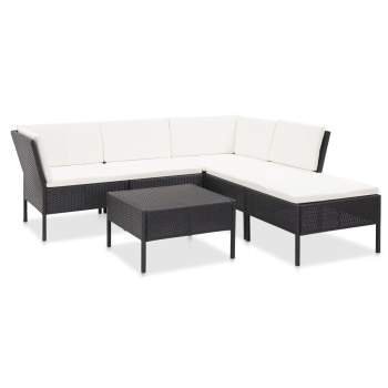  6-tlg. Garten-Lounge-Set mit Auflagen Poly Rattan Schwarz