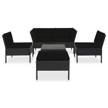 Preview:  6-tlg. Garten-Lounge-Set mit Auflagen Poly Rattan Schwarz