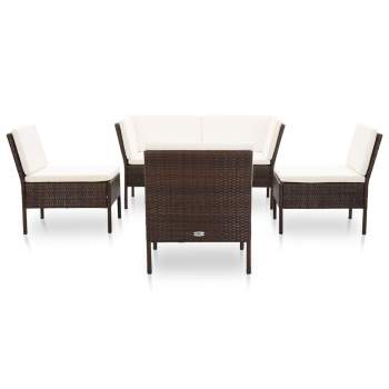 6-tlg. Garten-Lounge-Set mit Auflagen Poly Rattan Braun