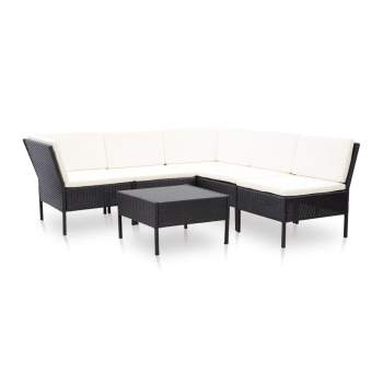  6-tlg. Garten-Lounge-Set mit Auflagen Poly Rattan Schwarz