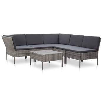  6-tlg. Garten-Lounge-Set mit Auflagen Poly Rattan Grau