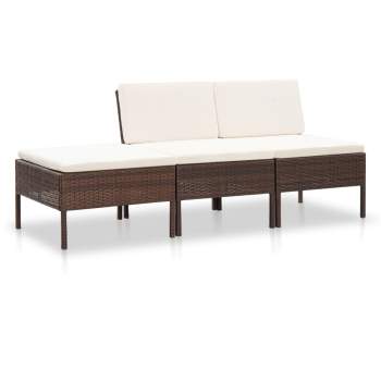  3-tlg. Garten-Lounge-Set mit Auflagen Poly Rattan Braun