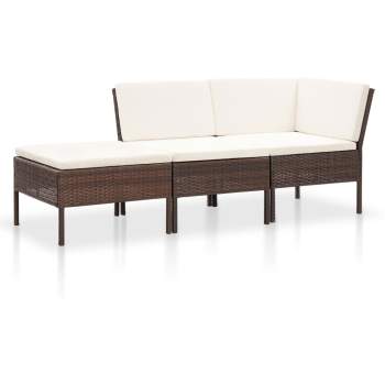  3-tlg. Garten-Lounge-Set mit Auflagen Poly Rattan Braun