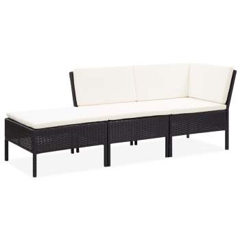  3-tlg. Garten-Lounge-Set mit Auflagen Poly Rattan Schwarz