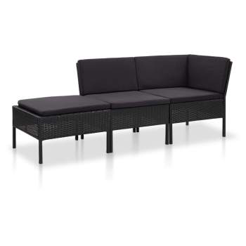  3-tlg. Garten-Lounge-Set mit Auflagen Poly Rattan Schwarz