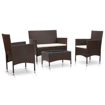  4-tlg. Garten-Lounge-Set mit Auflagen Poly Rattan Braun