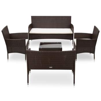  6-tlg. Garten-Lounge-Set mit Auflagen Poly Rattan Braun