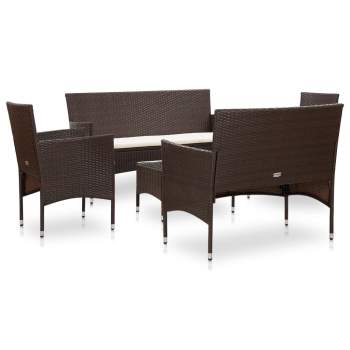  6-tlg. Garten-Lounge-Set mit Auflagen Poly Rattan Braun