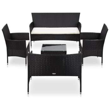  5-tlg. Garten-Lounge-Set mit Auflagen Poly Rattan Schwarz