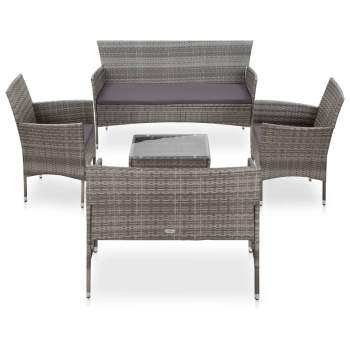  5-tlg. Garten-Lounge-Set mit Auflagen Poly Rattan Grau