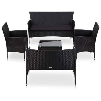  6-tlg. Garten-Lounge-Set mit Auflagen Poly Rattan Schwarz