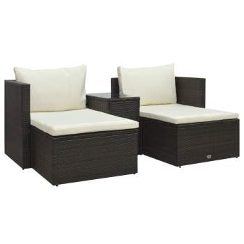  5-tlg. Garten-Lounge-Set mit Auflagen Poly Rattan Braun