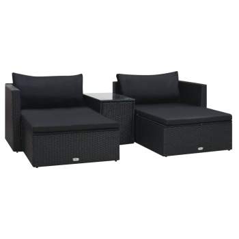  5-tlg. Garten-Lounge-Set mit Auflagen Poly Rattan Schwarz