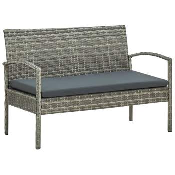  4-tlg. Garten-Lounge-Set mit Auflagen Poly Rattan Grau