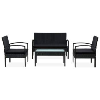 Preview:  4-tlg. Garten-Lounge-Set mit Auflagen Poly Rattan Schwarz