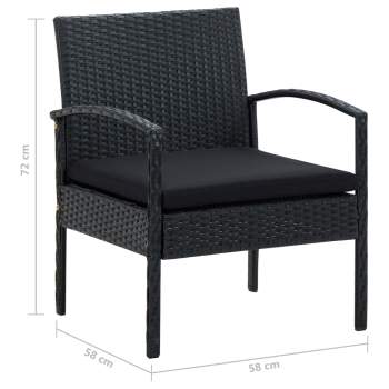  Gartenstuhl mit Kissen Poly Rattan Schwarz