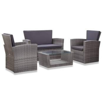  4-tlg. Garten-Lounge-Set mit Kissen Poly Rattan Grau