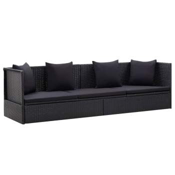  Garten-Sofabett mit Kissen Poly Rattan Schwarz