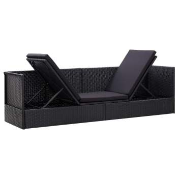 Preview:  Garten-Sofabett mit Kissen Poly Rattan Schwarz