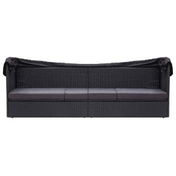  Outdoor-Sofabett mit Dach Poly-Rattan Schwarz