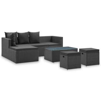  4-tlg. Garten-Lounge-Set Schwarz mit Auflagen Poly Rattan