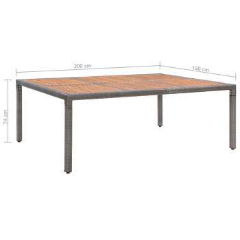  Gartentisch Grau 200x150x74cm Poly Rattan und Akazie Massivholz