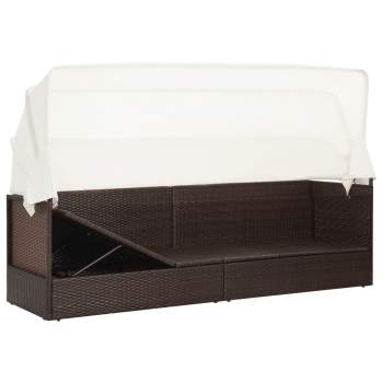  Gartensofa mit Sonnendach Poly Rattan Braun