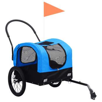  2-in-1 Fahrradanhänger für Hunde und Buggy Blau und Schwarz