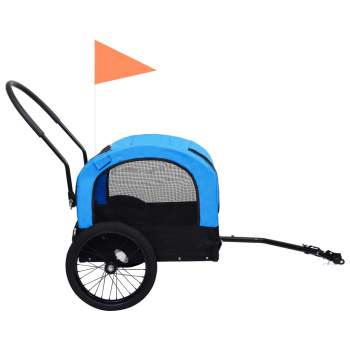  2-in-1 Fahrradanhänger für Hunde und Buggy Blau und Schwarz