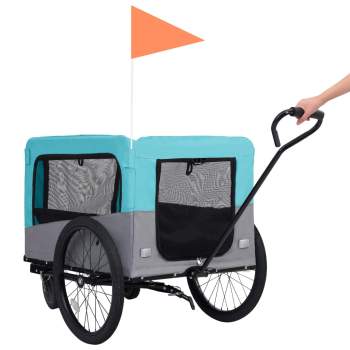  2-in-1 Fahrradanhänger für Hunde und Buggy Blau und Grau