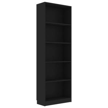  Bücherregal 5 Fächer Schwarz 60x24x175 cm Holzwerkstoff