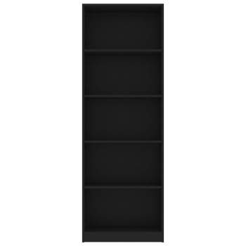  Bücherregal 5 Fächer Schwarz 60x24x175 cm Holzwerkstoff