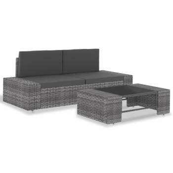  3-tlg. Garten-Lounge-Set Poly Rattan Grau