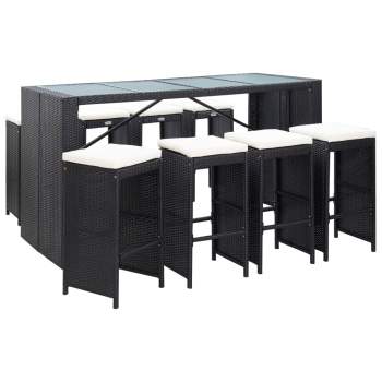 9-tlg. Gartenbar-Set Poly Rattan Schwarz