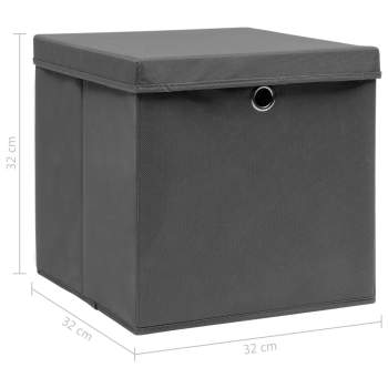  Aufbewahrungsboxen mit Deckeln 4 Stk. Grau 32x32x32 cm Stoff