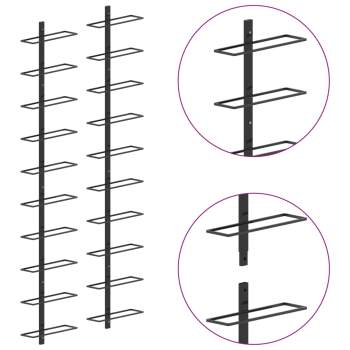  Wand-Weinregale für 20 Flaschen 2 Stk. Schwarz Metall