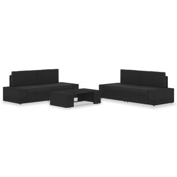  5-tlg. Garten-Lounge-Set Poly Rattan Schwarz