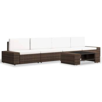 Preview:  5-tlg. Garten-Lounge-Set Poly Rattan Braun