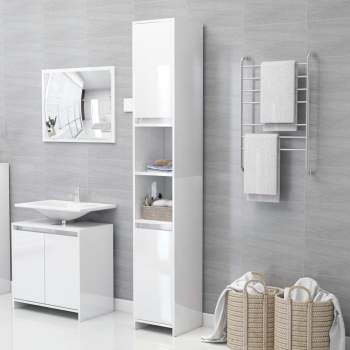  Badezimmerschrank Hochglanz-Weiß 30x30x183,5 cm Holzwerkstoff
